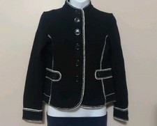 Talbots Black White Stitch Jumbo Button Merino Wool Lightweight Blazer Size P