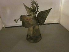 Vintage Brass Tone Girl Angel Horn 7&rdquo; Tree Topper Shelf Sitter Made in China