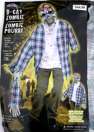 Disfraz de Halloween Zombie D-CAY 3 PIEZAS, Camisa Niño Talla M (8-10), Brazo Falso, Máscara - Imagen 3 de 5