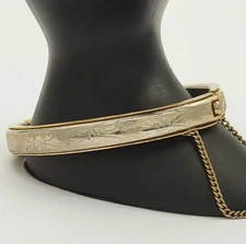 Antique Victorian Gold Filled GF Etched  Hinged Saftey Chain Bangle Bracelet
