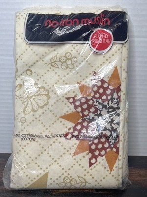 Vintage No Iron Muslin Pillowcases 2 20x40 Star Quilt Red White Orange Retro MCM