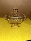 VTG Indiana Depression Glass Pink Ribbed Lid Pedestal Candy Dish w/Lace Edge