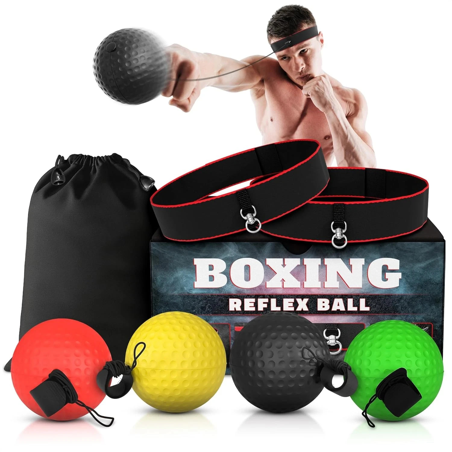 Boxing Reflex Ball Set with 4 Difficulty Balls & 2 Adjustable Headbands – Reacti