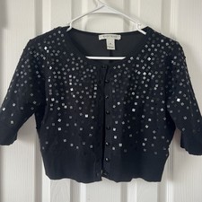 White House Black Market Black Sequined Cropped Cardigan Size Medium Sz M