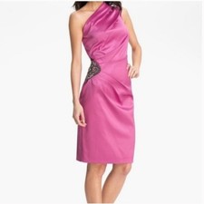 Eliza J One Shoulder Ruched Rhinestone Beaded Formal Knee Length Prom Dress