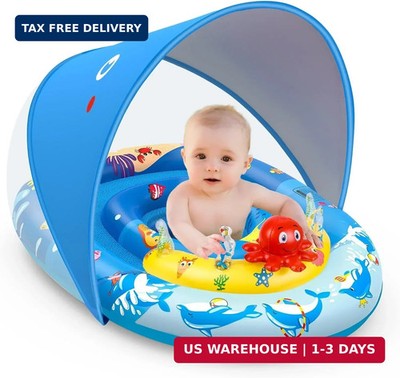 EZIGO Baby Pool Float with Canopy UPF50+ Sun Protection, Inflatable Kids Pool Fl