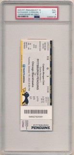 CONNOR BEDARD NHL DEBUT FULL TICKET 2023 NHL PENGUINS BLACKHAWKS PSA 9 MINT