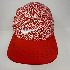 Nike AW84 Dri-Fit 5 Panel Hat Cap Red / White Adjustable Strap Pocket Running