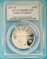 2007-W $100 1 Oz. Platinum Eagle Proof Graded by PCGS as PR69DCAM 2600.00 per troy oz