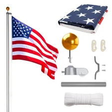 Heavy Duty Aluminum 30' Sectional Flag Pole Kit w/ 3' x 5' US Flag Gold Ball Kit