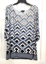 NAIF Blouse Top Womens 3XL Multicolor Geometric Half Sleeve Round Neck Stretch