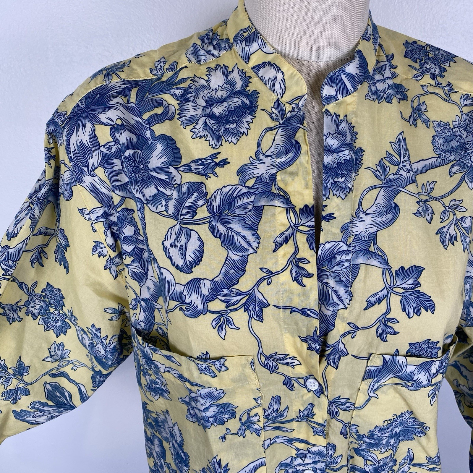 Zara Basic Tunic Blouse Button Down Blue Yellow F… - image 5