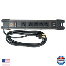 Magnetic Power Strip: 5 Outlets, 2.4A USB, N35 Magnets, 8 Foot Cord