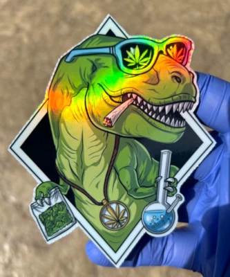 SLUG THUG Party Dinosaur Holographic Sticker Waterproof Vinyl 420 Hippie Stoner Decal