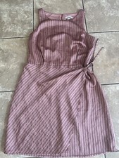 Express M Mini Striped Satin Dress Mauve Pink Lined 