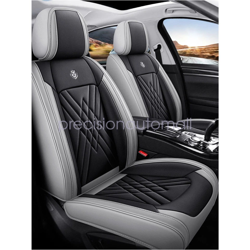 For Toyota PU Leather Car 5-Seat Cover Front & Rear Cushion Black & Gray - Image 4 of 4