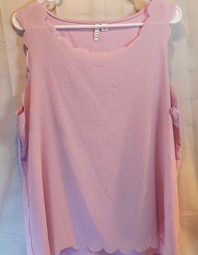 Elle Women's Sleeveless Top Pink Scoop Neck Stretch Scalloped Edge XL New - Picture 3 of 6