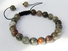 Natural Gemstone Men's Macrame Bracelet all 10mm African Bloodstone beads