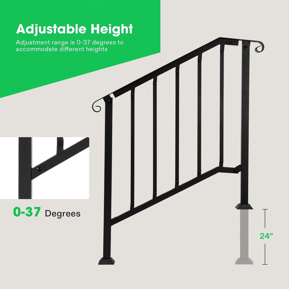 Adjustable angle wrought Iron mobility handrail With posts for outside Adjustable angle wrought Iron mobility handrail With posts for outside