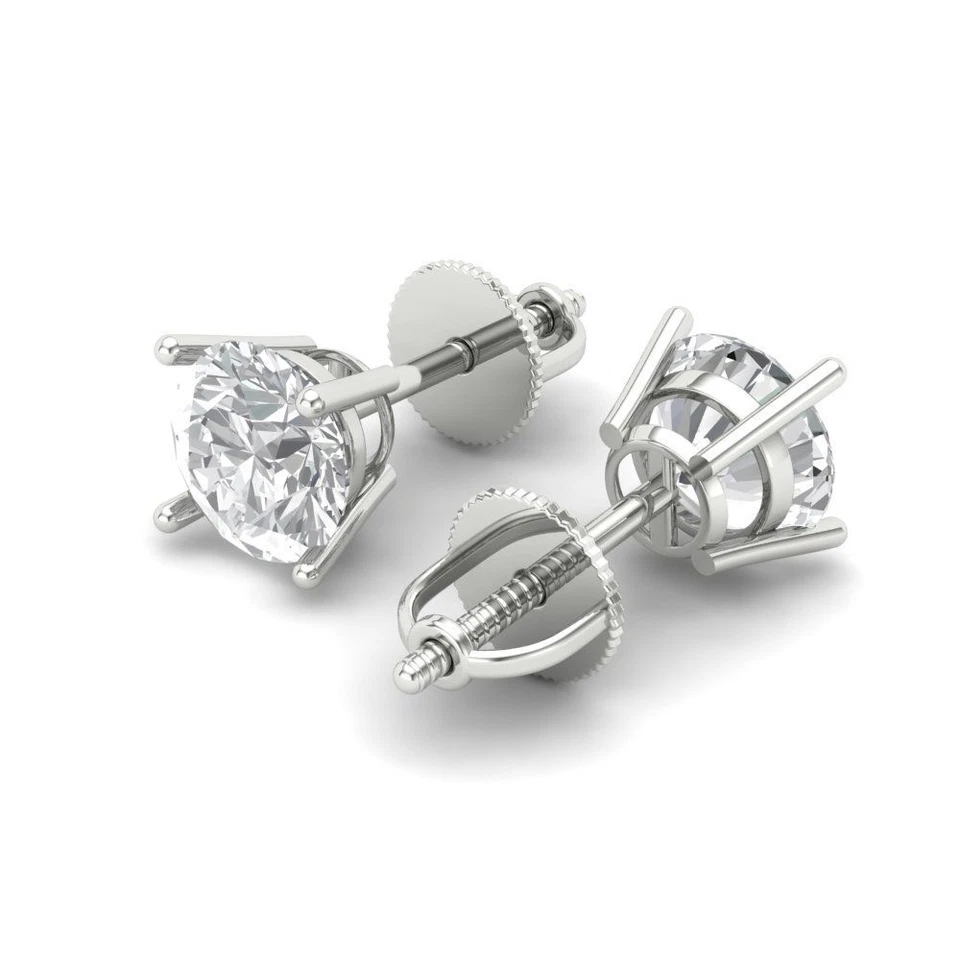 1.5 ct Round Cut Solitaire Stud designer  Earrings14k White gold - Image 2 of 4