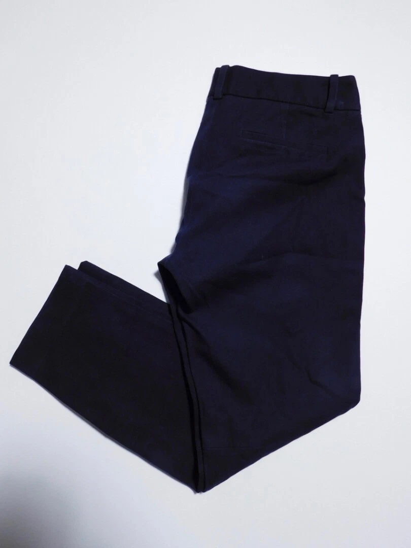 J CREW Womens Navy Blue Cotton Stretch Chino City Fit Side Zip Cropped Pant Sz 2
