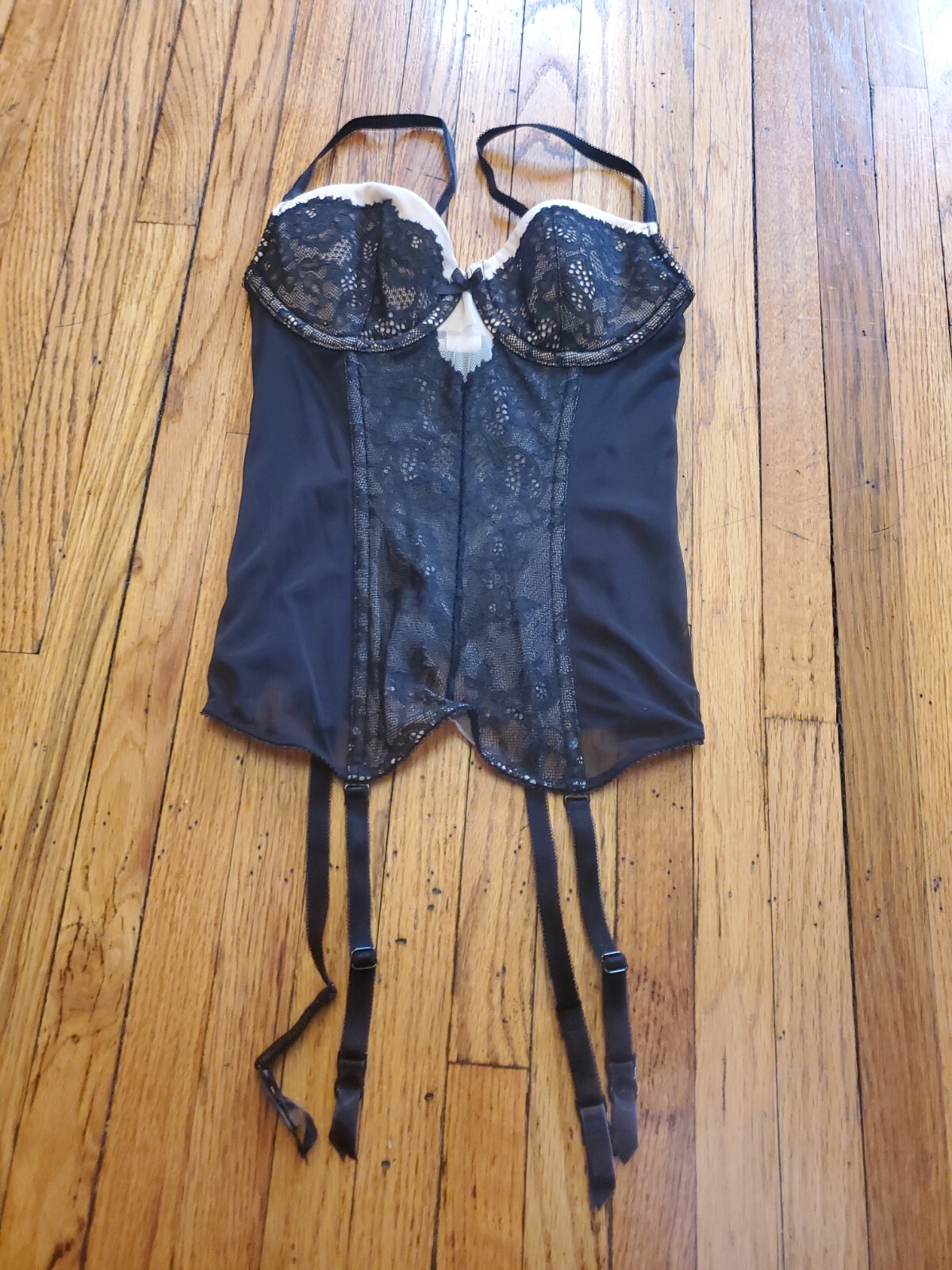 Victoria Secret 34A Black Lace & Mesh Corset Gem