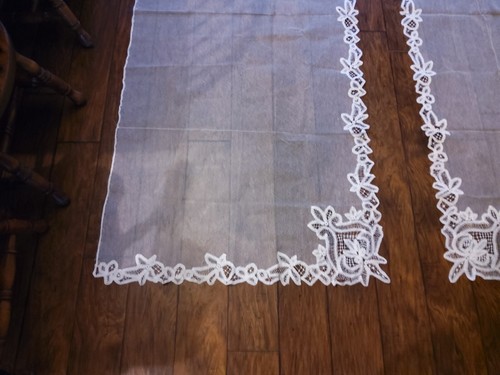Fabulous set of two french antique net & tape lace curtains 36x2=72x86" d11 - Picture 9 of 10