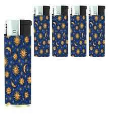 Celestial Whimsy Set of 5 Sun and Moon Design Electronic Butane Lighter