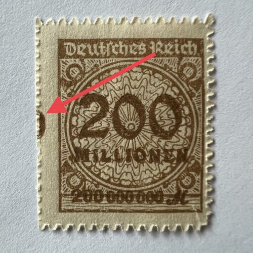 ERROR 1923 GERMANY 200M STAMP INFLATION MISPERF WITH PLATE NUMBER SHOWN - Picture 1 of 3