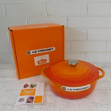Le Creuset Enameled Cast Iron 2.75 Quart Shallow Round Dutch Oven, Flame -New