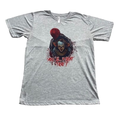 IT Youll Float Too T-Shirt Adult Medium Scary Clown Pennywise Stephen King Gray