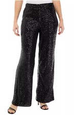 Truth Women's Wide Leg Sequin Trousers/Pants Black Sz 8 NWT