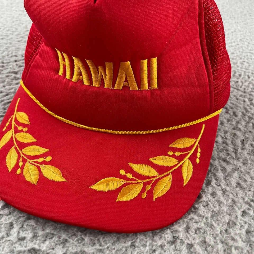 De colección Años 80 HAWAII Bordado Rojo Dorado Malla Ajustable Camionero Gorra Snapback * Foto 3 de 4