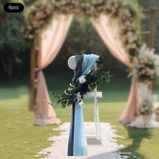 6pcs Blue Artificial Flower Arrangement Ribbons For Wedding Chair Back Decor New
