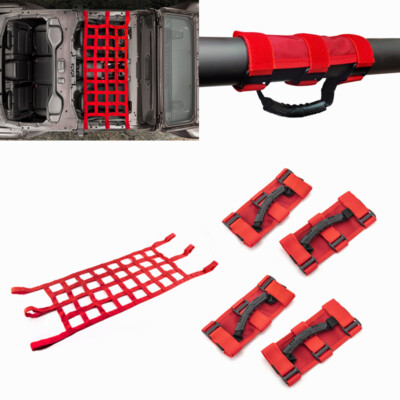 Roof Hammock Cargo Net 4pcs Roll Bar Grab Handles Grip for
