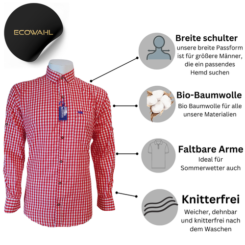 Trachtenhemd Herren Trachtenshirt Kariertes Oktoberfest Hemd Herren Blau/Rot - Bild 9 von 14
