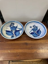 Pair  Tonala Mexico Pottery Blue Bird Pasta/salad Bowls Bowl