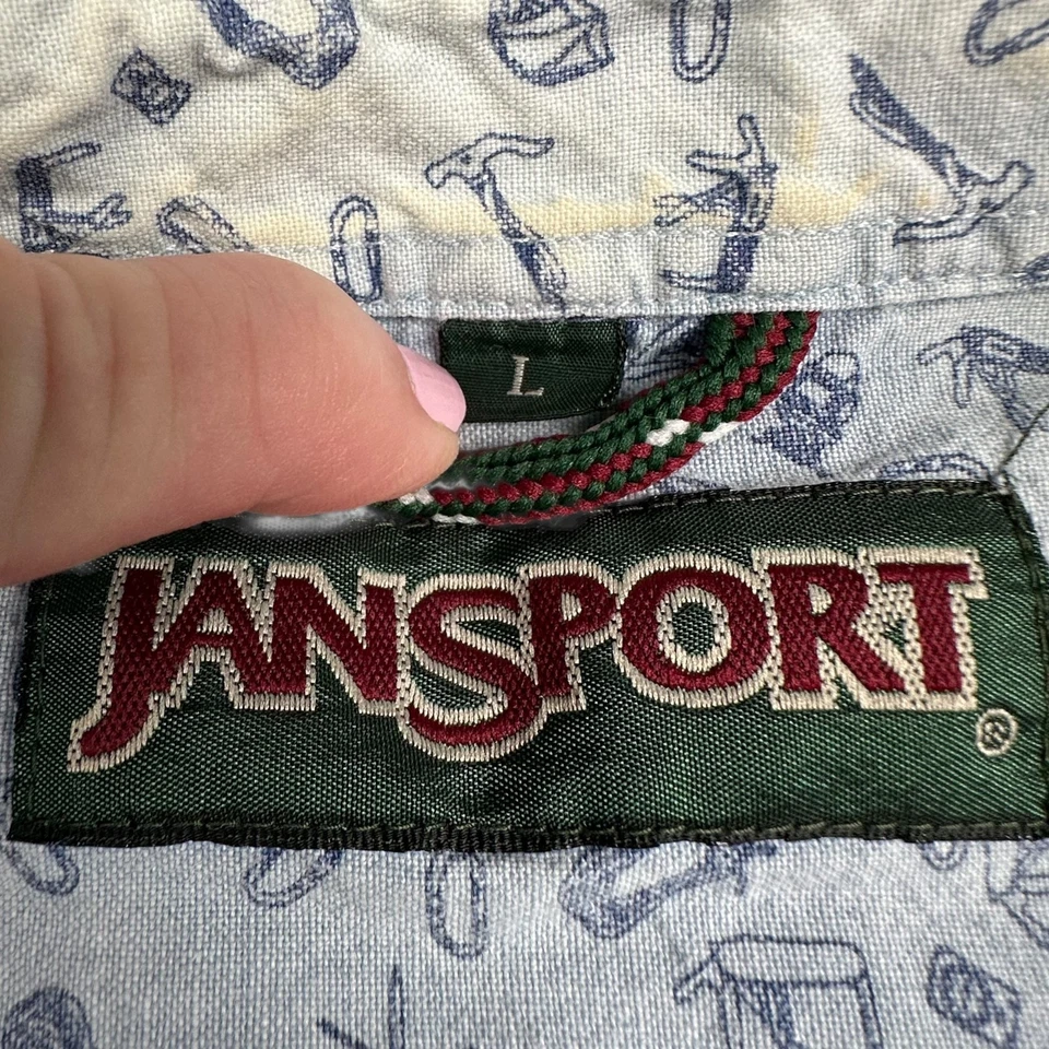 Jansport Shirt Mens Large Blue Button Up Short Sleeve Outdoor Climbing Print - Image 4 of 4
