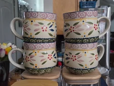 SET OF 4 Temptations by Tara Old World Confetti Coffee Mugs 12oz Cocoa Cup