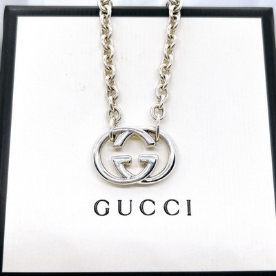 GUCCI Interlocking G Necklace Sterling Silver 925 27.6g w/ Box Pouch Authentic