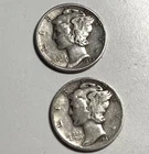 Lot Of 2 Mercury Dimes 1942-D & 1945-S Silver .900 Coins 10C - AL2