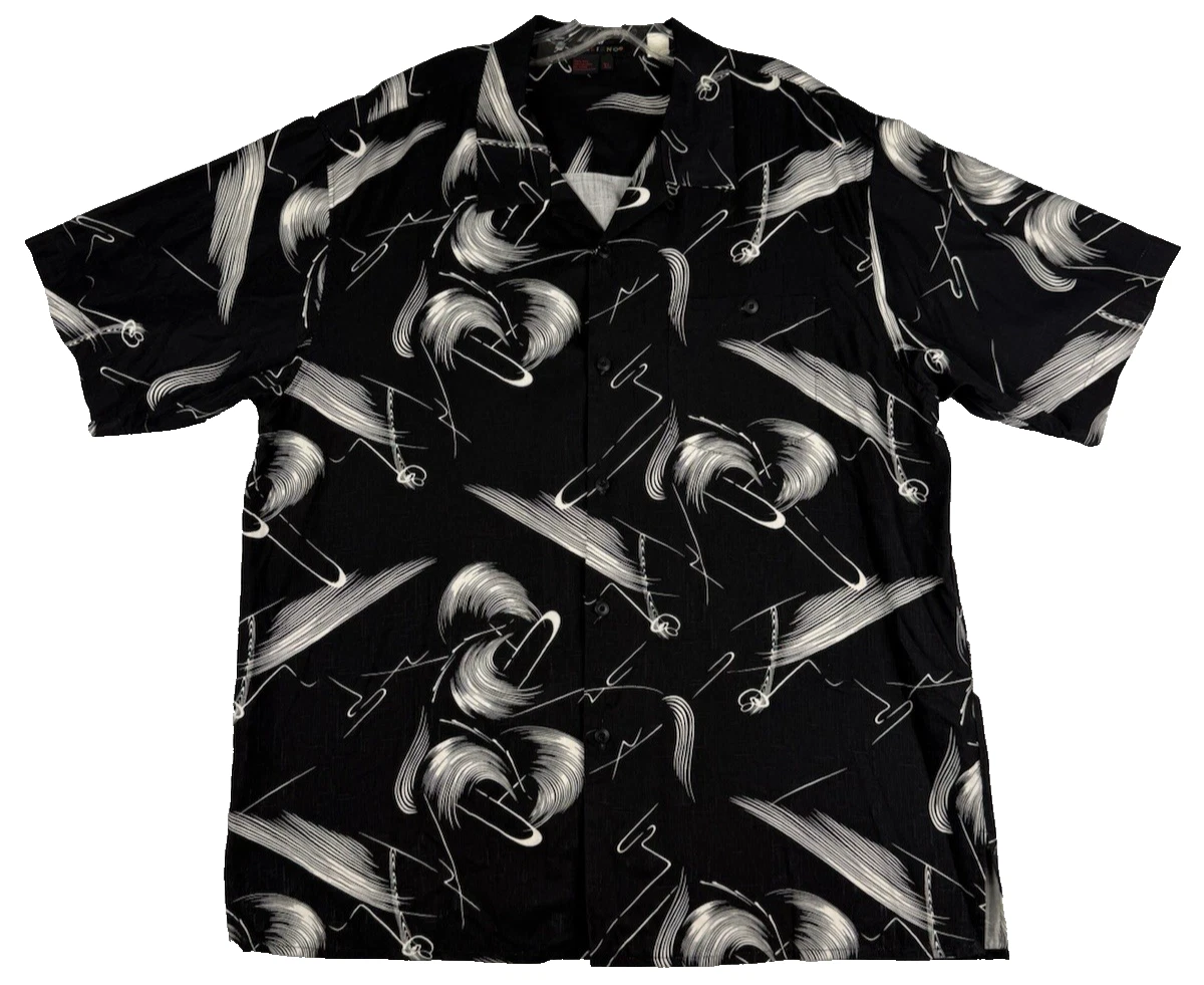 Silk Camp Shirt Mens XL Black Abstract Print Short Sleeve Button Up Tulliano