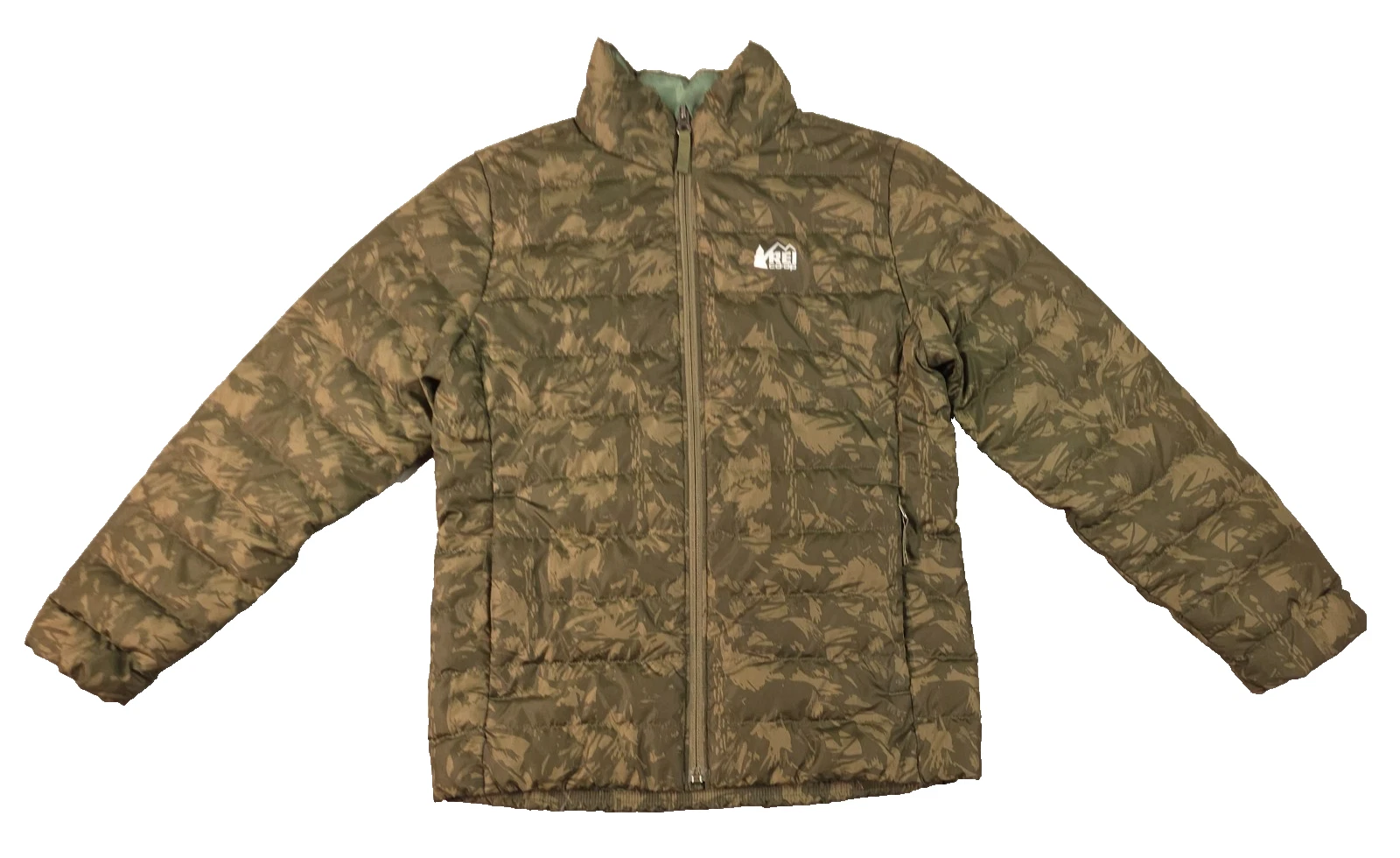 REI Co-op Kids Puffer Jacket Sz M (10-12) Camouflage Logo Down Full Zip Pockets
Opens in a new windo