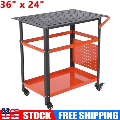 36'' x 24'' Welding Table 600lbs Steel Portable Rolling Welding Workbench Table