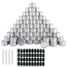 64 Pack Round Cans with Screw Lid 4 Oz Aluminum Metal Tins DIY Food Candle Co...