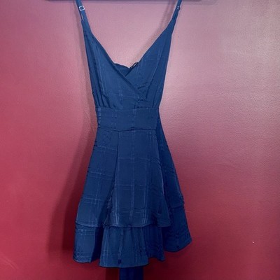 Francesca's Junior Women Blue Ruffled Mini Fit & Flare Romper Sz M Sleeveless