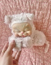 Vintage Rushton Star Creations Sleepy Kitty Plush Rubber Face 1960s