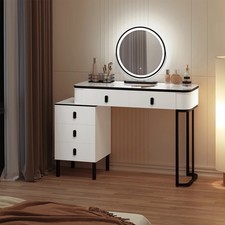 Dressing Table With LED Lights Dimmable Mirror Vanity Makeup Table 5 Drawers UK