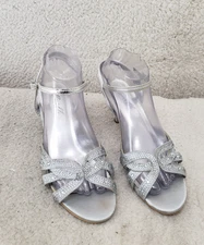 Camille La Vie Women Sandals 7 Silver Strappy Heels Rhinestone Formal Dress Shoe