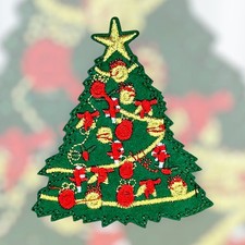 DECORATED CHRISTMAS TREE FUN WINTER HOLIDAY SPIRIT APPLIQUE IRON ON 3.0 X 2.75"